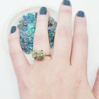 Pyrite Brass Ring Size 6 Size 7 Fools Gold Ring - Thumbnail 2