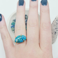 Chrysocolla Brass Ring Size 7 Turquoise Gemstone Ring - Thumbnail 4