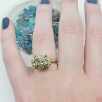 Pyrite Brass Ring Size 6 Size 7 Fools Gold Ring - Thumbnail 4