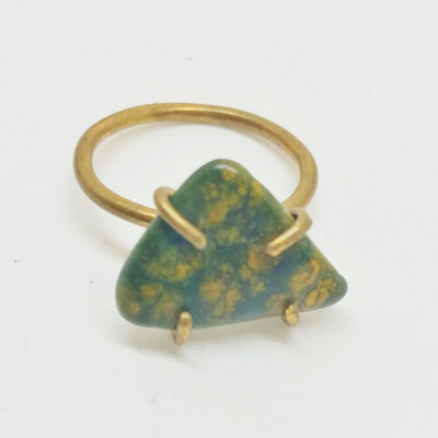 Brass jasper ring size 6 green yellow gemstone ring