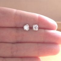 925 Crystal Zirconia Stud Earrings/Cz Square Stud Earrings/Clear Cz Crystal Jewelry/Cz Crystal Jewellery/Cz Crystal Jewelery/Crystal Studs - Thumbnail 1