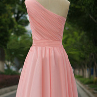 Cute Simple Pink Short One Shoulder Bridesmaid Dresses, Short Bridesmaid Dresses, Pink Bridesmaid Dresses - Thumbnail 1