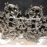 Symmetric Bridal Wedding Crystal Rhinestone Rhombus Vintage Style Brooch Pin - Thumbnail 3