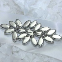 Rhinestone Crystals Vogue Rhombus Bridal Wedding Buckle Silver Plated Brooch Pin - Thumbnail 1