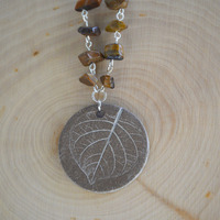 Clay Leaf and Gemstone Chip Necklace  - Thumbnail 1