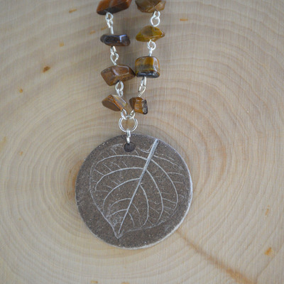 Clay leaf and gemstone chip necklace 