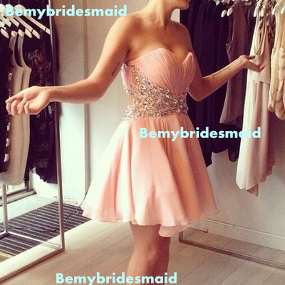 Cute Mini Pearl Pink Prom Dress With Beadings, Mini Prom Dresses 2016, Homecoming Dresses