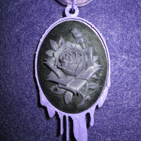 Lilac Dripping Black and Purple Rose Cameo Necklace  - Thumbnail 3
