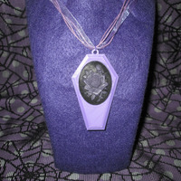 Lilac Coffin Necklace with Black and Purple Rose Cameo  - Thumbnail 2