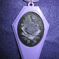 Lilac Coffin Necklace with Black and Purple Rose Cameo  - Thumbnail 3
