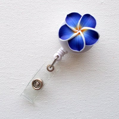 Royal blue plumeria flower - id badge holder - flower badge reel - name badge holder  - pretty id badge clip - nursing badge  - nurse gift