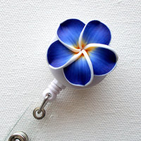 Royal Blue Plumeria Flower - ID Badge Holder - Flower Badge Reel - Name Badge Holder  - Pretty ID Badge Clip - Nursing Badge  - Nurse Gift - Thumbnail 1