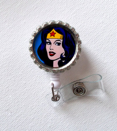 Wonder woman - id badge holder - nursing badge reel - name badge holder - bottle cap badge - nursing badges - gifts for her
