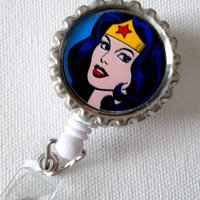 Wonder Woman - ID Badge Holder - Nursing Badge Reel - Name Badge Holder - Bottle Cap Badge - Nursing Badges - Gifts for Her - Thumbnail 1