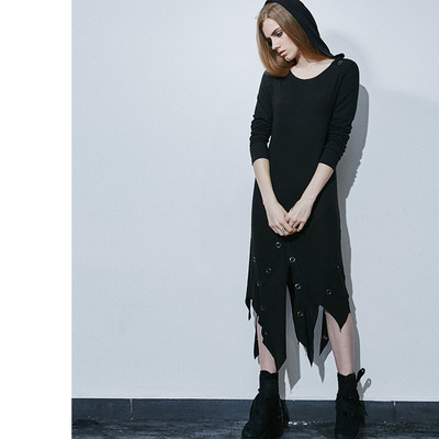 Punk rave irregular knitted black autumn dress pm-024