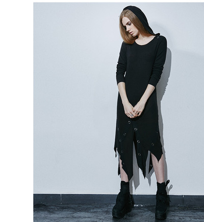 PUNK RAVE IRREGULAR KNITTED BLACK AUTUMN DRESS PM-024