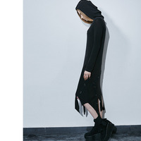 PUNK RAVE IRREGULAR KNITTED BLACK AUTUMN DRESS PM-024 - Thumbnail 4