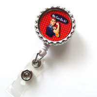 Rosie the Riveter Red Polka Dot  - Name Badge Holder - Cute Badge Reels - ID Badge Holder - ID Badge Reel -  Nurse ID Badge Clip - Thumbnail 2