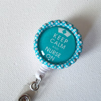 Keep Calm and Nurse On Blue  - Name Badge Holder -  ID Badge Holder - ID Badge Reel - Nurse ID Badge Clip - Thumbnail 3