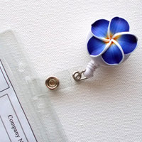Royal Blue Plumeria Flower - ID Badge Holder - Flower Badge Reel - Name Badge Holder  - Pretty ID Badge Clip - Nursing Badge  - Nurse Gift - Thumbnail 4