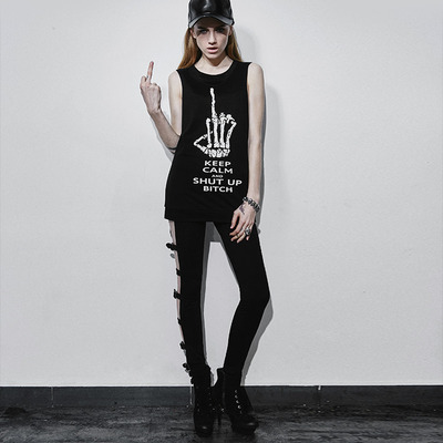 Punk rave asymmetric pierced black leggings pk-060