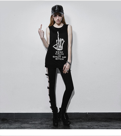 PUNK RAVE ASYMMETRIC PIERCED BLACK LEGGINGS PK-060