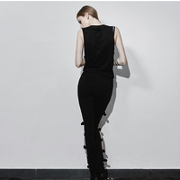 PUNK RAVE ASYMMETRIC PIERCED BLACK LEGGINGS PK-060 - Thumbnail 2