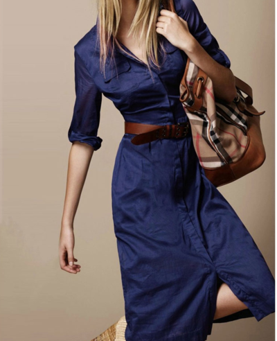 FASHION CATWALK SLIM DARK BLUE POLO COLLAR DRESS WITH BELT