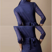 FASHION CATWALK SLIM DARK BLUE POLO COLLAR DRESS WITH BELT - Thumbnail 2