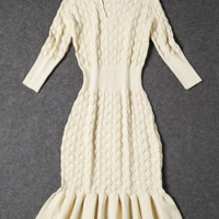 V NECK FISHTAIL AUTUMN SLIM STRETCH WOMEN DRESS - Thumbnail 2