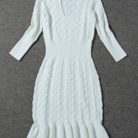 V NECK FISHTAIL AUTUMN SLIM STRETCH WOMEN DRESS - Thumbnail 4