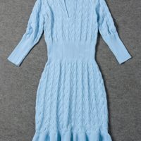 V NECK FISHTAIL AUTUMN SLIM STRETCH WOMEN DRESS - Thumbnail 1