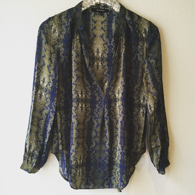 Blue/olive snake skin print blouse - Thumbnail 3