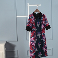 ELBOW SLEEVE JACQUARD BODYCON POLO COLLAR SLIM DRESS - Thumbnail 2