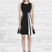 BLACK WHITE STRIPED SLIM ROUND NECK SLEEVELESS DRESS - Thumbnail 1