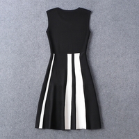 BLACK WHITE STRIPED SLIM ROUND NECK SLEEVELESS DRESS - Thumbnail 3