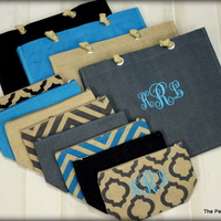 Burlap Tote Bag and Cosmetic Bag Set - Thumbnail 1