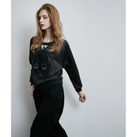 PUNK RAVE SKULL FIGURED BLACK SWEATSHIRT PT-085 - Thumbnail 2