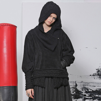 Punk rave black stylish loose woolen hoodie py-092