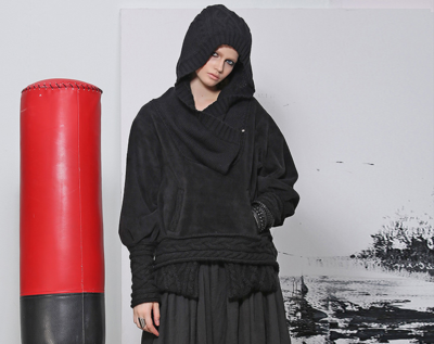 PUNK RAVE BLACK STYLISH LOOSE WOOLEN HOODIE PY-092