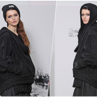 PUNK RAVE BLACK STYLISH LOOSE WOOLEN HOODIE PY-092 - Thumbnail 1