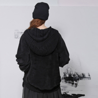 PUNK RAVE BLACK STYLISH LOOSE WOOLEN HOODIE PY-092 - Thumbnail 2