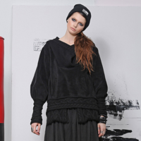 PUNK RAVE BLACK STYLISH LOOSE WOOLEN HOODIE PY-092 - Thumbnail 3