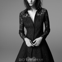 EUROPEAN STYLE ELEGANT SEXY LONG SLEEVED SLIM BLACK DRESS - Thumbnail 1