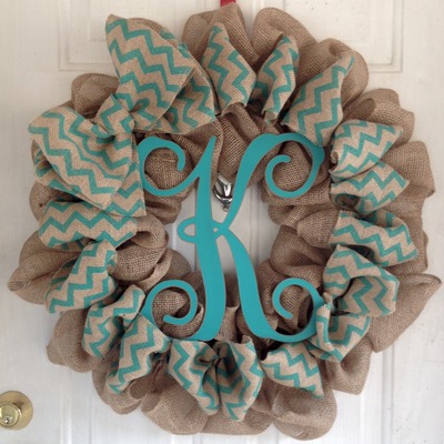 18" turquoise chevron burlap wreath