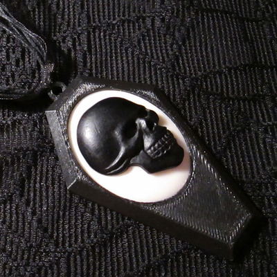 Black coffin necklace with black and white skull cameo  - Thumbnail 2