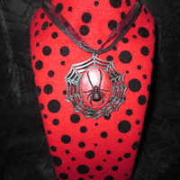 Black Widow Spider Web Necklace in Red and Black  - Thumbnail 4
