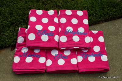 Set of 5 Monogrammed Polka Dot Beach Towel