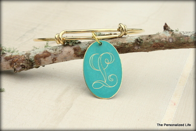 Initial Bracelet - Gold and Turquoise Oval Disc