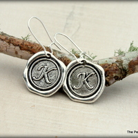 Initial Bracelet and Earrings Set- Wax Stamp Charm - Thumbnail 2